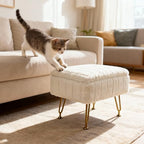 Small Foot Stool with Storage & Gold Metal Legs, Small Ottoman Foot Rest Under Desk for Couch, Chair, White Furry with High-Density Resilient Sponge - Image 7