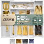 Sben Bamboo Cutlery Drawer Organizer, White, Large by SBEN