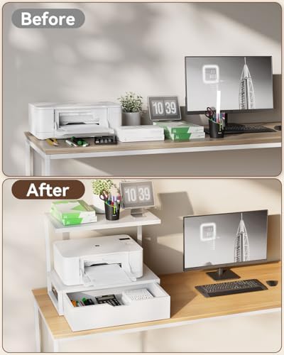 IBUYKE 2 Tier Desktop Printer Stand with Storage Drawer TLJ015W - Image 5