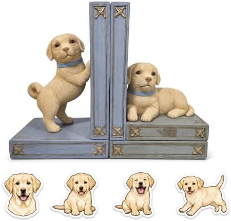 Dog Bookend Set with 4 Magnetic Puppy Bookmarks – Cute Labrador Puppy Bookends for Kids Books, Childrens Bookends for Shelves, Nursery Decor, Book Ends for Kids Room Reading Corner by Unknown