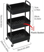 Sywhitta 3-Tier Plastic Rolling Utility Cart with Wheels for Storage,Black - Image 2