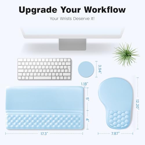 Ospelelf Keyboard Wrist Rest and Mouse Pad Set, Ergonomic Memory Foam Wrist Support, Aesthetic Desk Accessories for Office, Home & Gaming, Relief for Carpal Tunnel & Wrist Pain,Blue - Image 6
