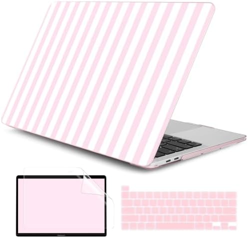 DONGKE Case for MacBook Pro 13 Inch (2026-2020 Models A2338 M2 M1/A2251/A2289), Pink & White Stripes Hard Shell Case with Keyboard Protector, Compatible with Retina Display and Touch Bar by DONGKE