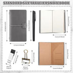 Thenshop Traveling Refillable Leather Journal Notebook, Gray, Stand Size - Image 2