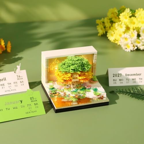 3D Time Piece Calendar 2027 With 52 Weekly Calendars, 3D memo pad tear away calendar 2027, Artsy Pads Suitable for Room and Office Desktop Decoration, Gift Giving (Green Tree) - Image 4