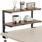 2-Tier Desk Extender, 22-inch Clamp-On Desk Shelf, Height-Adjustable Desktop Shelf Organizer for Monitors Office and Gaming Accessories, Arm Support Table Extension, Dark Brown by ART-GIFTREE