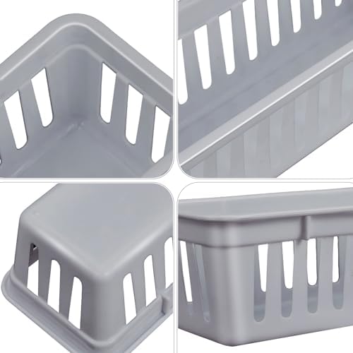 Domensi 24 Pack Slim Plastic Storage Basket Tray Organizer, Gray - Image 3