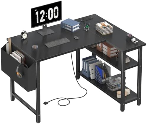 DLisiting Small L Shaped Gaming Desk with Shelves, 40 Inch Small Corner Computer Gaming Desk for Boys Teens Bedroom, Study Work PC Desks for Home Office Bedroom, Black by Unknown
