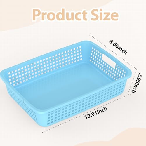 8 Pack Classroom Storage Baskets 15''x10''x3'' Large Plastic Paper Trays with Handle Letter Size A4 Paper Toy Basket Turn in Trays for Library Office Desk Drawer Organizing (8, Pastel Color) - Image 3