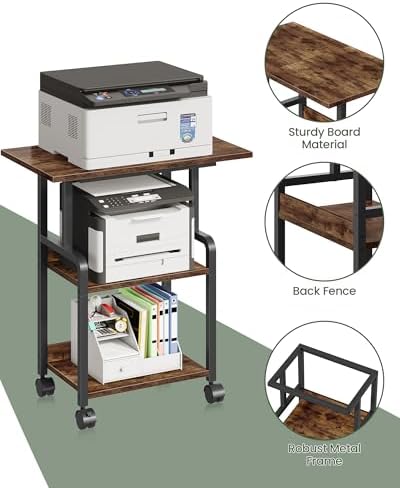 CHOEZON 23.6-in Printer Stand with Storage, 3-Tier Printer Table for Home Office, Printer Cart Under Desk Storage, Suitable for Study, Kitchen, Living Room, Rustic Brown and Black TPS02BF - Image 5