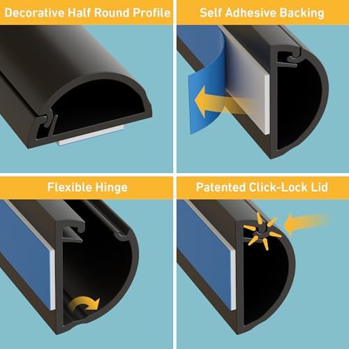 D-Line 157in Cord Hider Kit, Patented Cable Cover, Hide Wires on Wall, Channel for TV Mount Cords, Raceway Wire Hiders, Paintable, Adhesive, Half Round, 10x 0.78in W x 0.39in H x 15.7in L, Black - Image 3