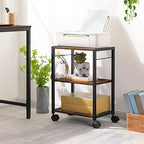 MAHANCRIS Printer Stand, 3-Tier Under Desk Rolling Cart with Storage Shelf, Heavy Duty Printer Table with Wheels for Home and Office, Printer Shelf with 2 Hooks, Small Spaces, Rustic Brown PTHR4001Z - Image 6