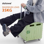 Folding Utility Cart Portable Rolling Crate Handcart Foldable Shopping Trolley Collapsible, with Lid, on Wheels, for Grocery, Garden, Office, Storage, Teacher, Tool (Green) - Image 2