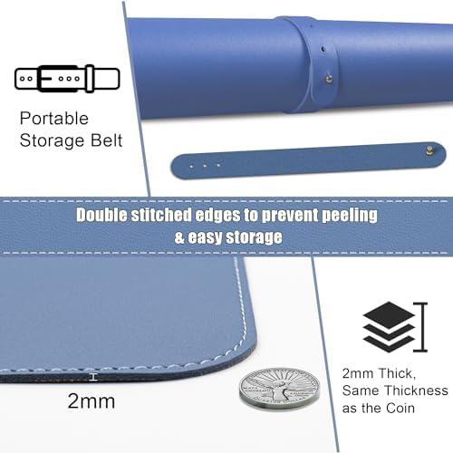 BLESWIN Large Desk Pad, 47.2'' x 23.6'', Office Desk Mat, Computer Mat for Desk, Leather Desk Pad Protector, Sewing Desk Blotter, Desktop Writing Pad for Office/Home/Decor Lake Blue - Image 3