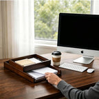 Wood 2-Tier Letter Tray, Stackable Detachable Paper Tray Desk Organizer - Image 3
