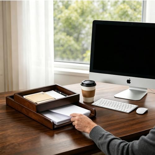 Wood 2-Tier Letter Tray, Stackable Detachable Paper Tray Desk Organizer - Image 3