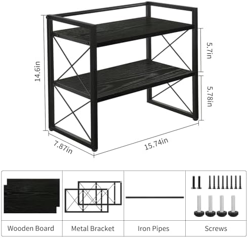 YINMIT Desktop Shelf Organizer, 2 Tier Office Shelves, Wood Desk Organizer Storage Rack and Freestanding Display Shelf for Office, Dormitory, Home(Black) - Image 3