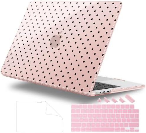 Case for 2026/2025/2024/2023 MacBook Air 15-inch Laptop Release M5 A3448 /M4 A3241 /M3 A3114 /M2 A2941, Stylish Protective Hard Shell Cover for MacBook Air 15.3 inch, Pink & Black Polka Dots by WelcomeViseNewitems