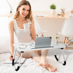 Lap Desk Bed Trays for Eating and Laptops Breakfast in Bed Tray for Sofa/Couch/Study/Reading/Writing with Cup Holder/Drawer On Low Sitting Floor Large Portable Foldable (White) - Image 2