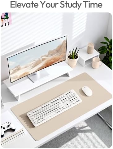 YSAGi Leather Desk Protector, Office Mat, Large Mouse Mat, Non-Slip PU Leather Blotter, Laptop Desk Mat, Waterproof Writing Pad for Office and Home(Eeggshell, 63" x 24") - Image 6
