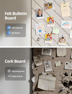 Kuchoow Bulletin Cork Board Large 47.2" x 35.4" Felt Notice Pinboard for Office Walls & Home, Self Adhesive 12 Pack Beige Decorative Bulletin Mood Board Corkboard for for Bedroom, Display, Memo, Photo - Image 5