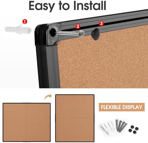 Extra Large Cork Bulletin Board 48" X 48", Foldable Notice Pin Board for Wall, Black Aluminum Framed 4'x4' Corkboard, Wall Mounted Noticeboard with 36 Push Pins for School, Home & Office - Image 7