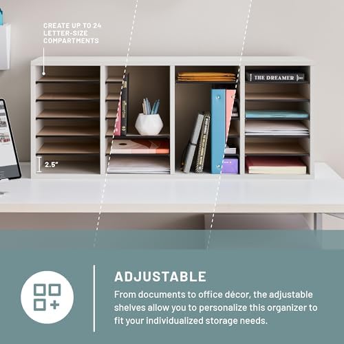 Safco Literature Organizer, 24 Compartments, Office and Classroom Mailbox with Adjustable Shelves, Wood Paper and Mail Sorter, White - Image 2