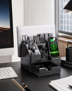 LADSTAG Leather Phone Docking Station for Men - Desk or Nightstand Organizer - Birthday Gifts for Husband, Dad - Anniversary Idea from Wife - Key Holder, Stand Wallet, Watch & Essentials - Image 7