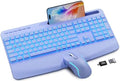 Purple Keyboard and Mouse Wireless Combo, 4000mAh Rechargeable Backlit Quiet Keyboards mice Set, USB Ergonomic Key Board with Wrist Rest & Phone Holder for PC, Mac, Windows, Natural Soft Typing by SABLUTE
