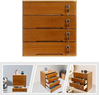 4 Drawers Wooden Desktop Storage Box W/Lockable Drawers,16 In H Office Supplies File Organizer, Flat File Cabinet,Wood Rail & Curved Handle For Dresser Tabletop. (Wood Yellow) - Image 6