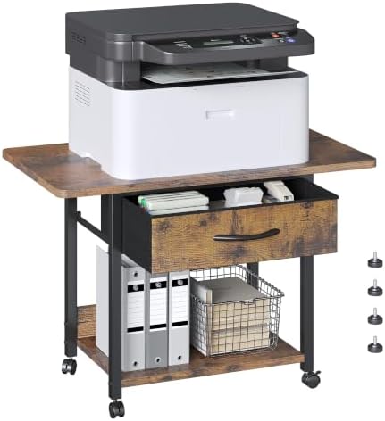 Printer Stand with Storage, 2-Tier Printer Table with Locking Wheels, Under Desk Rolling Table Cart for Home Office, Fit Fax Machine Scanner, Brown by Unknown