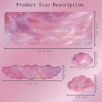 Cloud Mouse Pad Keyboard Wrist Rest 4PCS Galaxy Space Extended Large Desk Mat Pad Set Memory Foam Non-Slip Ergonomic Gaming Mouse Pad Wrist Support for Computer Laptop Home Office Cute Pink Stars - Image 4