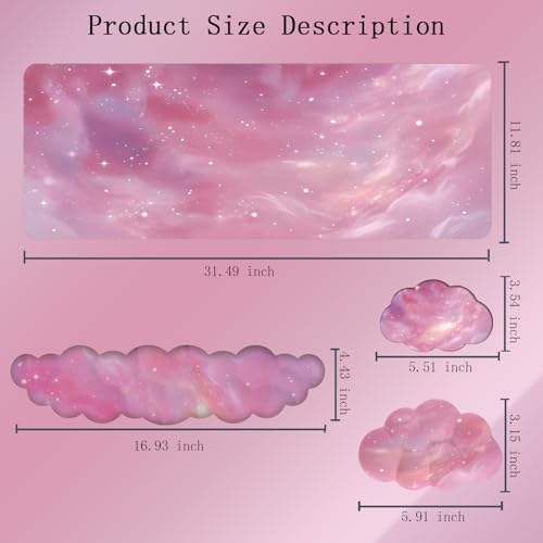 Cloud Mouse Pad Keyboard Wrist Rest 4PCS Galaxy Space Extended Large Desk Mat Pad Set Memory Foam Non-Slip Ergonomic Gaming Mouse Pad Wrist Support for Computer Laptop Home Office Cute Pink Stars - Image 4