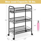 TOOLF 3 Tier Rolling Cart, Metal Utility Storage Cart with Wheels, Black - Image 6