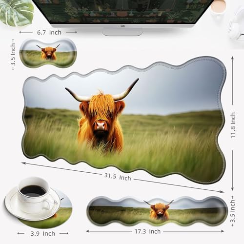 Desk Mat, Mouse Pad with Wrist Rest, 4-in-1 Large Mouse Pads for Desk, Ergonomic Mouse Pad and Keyboard Wrist Rest Gaming Keyboard Mat for Office,Highland Cow - Image 6