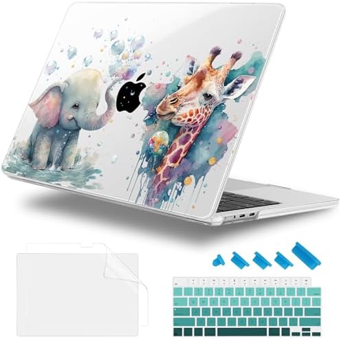 Case for 2026/2025/2024/2023 MacBook Air 15-inch Laptop Release M5 A3448 /M4 A3241 /M3 A3114 /M2 A2941, Stylish Protective Hard Shell Cover for MacBook Air 15.3 inch - Elephant & Giraffe by WelcomeViseNewitems