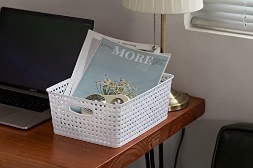 Eslite Plastic Storage Baskets for Organizing,11"X8.5"X4.7",Pack of 4 (White) - Image 6