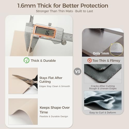 1.6mm Thick Leather 14x48 Inch Non-Slip Mat, Waterproof Countertop Protector, Bedroom Dresser Top/Kitchen Cabinet Runner, Creamy White - Image 2