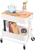 Melody House 2-Tier Metal Utility Rolling Cart Storage Side End Table with Cover Board for Office Home Kitchen Organization, Cream White by MelodyHouse