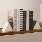Cork & Mill Marble Bookends with Gold Brass, Grey and White, Set of 2 - Image 2