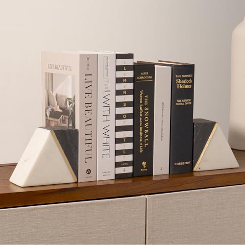 Cork & Mill Marble Bookends with Gold Brass, Grey and White, Set of 2 - Image 2