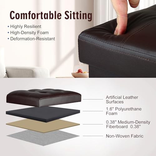 Storage Ottoman, 17" High Small Ottoman with Thicker Foam Padded Seat Brown - Image 7