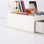 Leather Desk Organizer With Drawers, Home Cosmetics & Phone Remote Organizer, Drawer Plus Divider & Tray (white) - Image 4