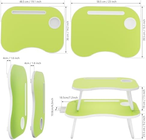 Lap Desk for Laptop Bed Trays for Eating and Laptops Breakfast in Bed Laptop Stand TV Trays for Bed with Cup Holder/Drawer for Sofa/Couch Portable Foldable (Green, M(19×14")) - Image 3