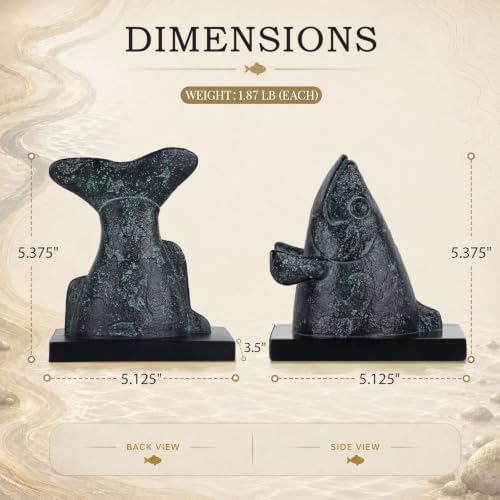 Fish Bookends for Shelves, Decorative Resin Fish Book Ends with Hand-Painted Finish, Heavy Duty Non-Slip Bookends for Bookshelves, Desk Decor for Home Office (Black) - Image 4