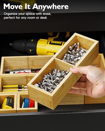 12-Piece Bamboo Drawer Organizer Set, 24 Compartments Modular Storage - Image 6