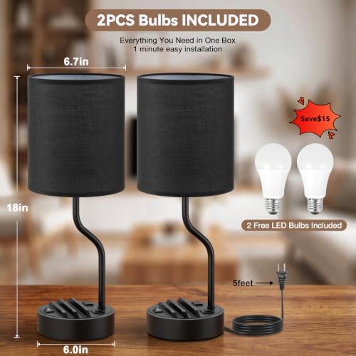 Fenmzee Bedside Lamps for Bedroom Set - 18" Black Table Lamp for Nightstand - Image 6