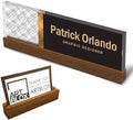 Artblox Personalized Office Desk Name Plate and Business Card Holder | Clear Acrylic Glass with Teak Wood Stand | Abstract Net Design Customized with Your Name and Credentials Office Desk Décor by Artblox
