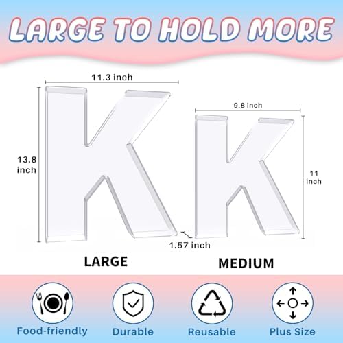 13.8" Extra Large Acrylic Letter Charcuterie Board Box, Reusable Fillable Letter Cake Candy Dish Display Serving Tray for Birthday Anniversary Party Decoration (K) - Image 2