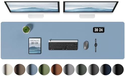 Aothia Leather Desk Pad Protector, Office Desk Mat, Large Mouse Pad, Laptop Desk Pad, Non-Slip PU Leather Desk Blotter, Waterproof Desk Writing Pad for Office and Home (Denim Blue, 55" x 17") by AothiaSimpleNaturalUnique